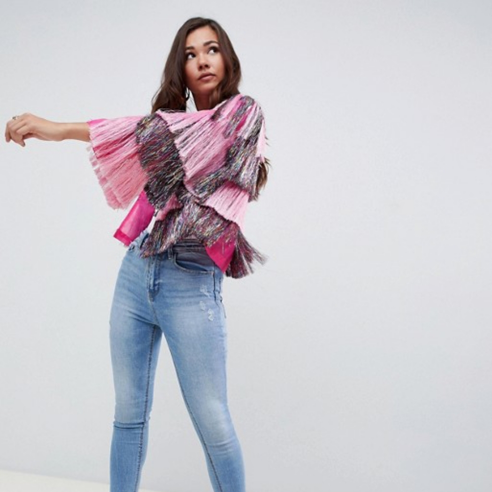 ISO ASOS DESIGN metallic fringe jacket